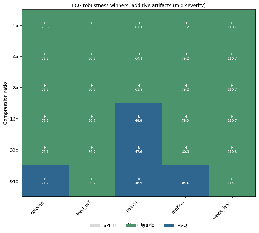 ECG robustness winners across artifacts