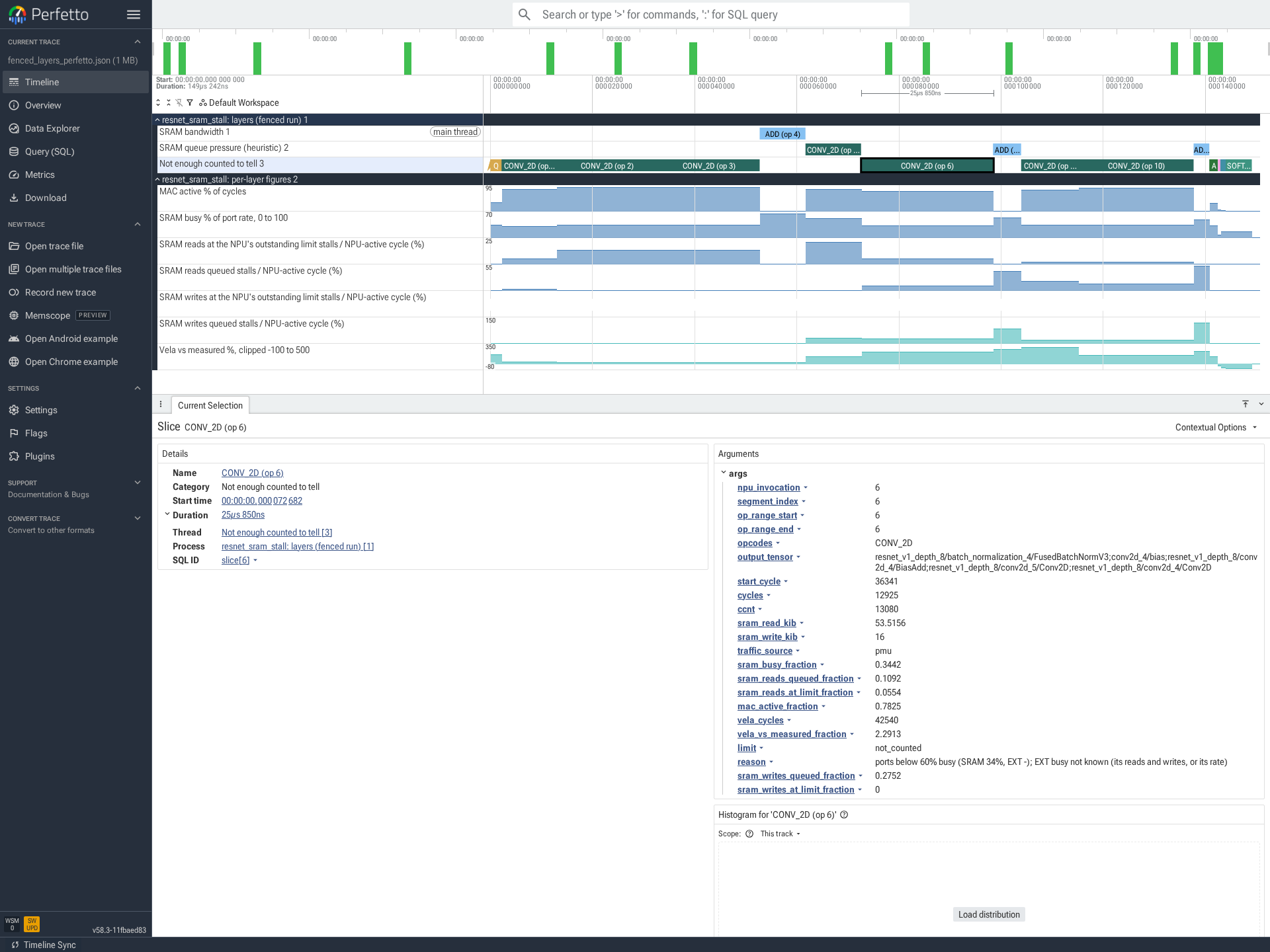ResNet read and write diagnostics with all Perfetto track groups expanded and an invocation selected